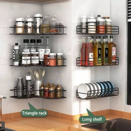 New Kitchen Shelf Drill-Free Metal Shelf Wall Mounted Spice