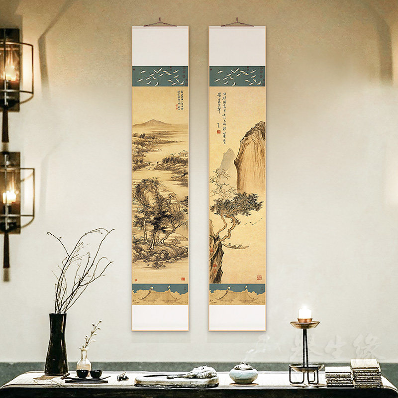 瑞鹤图山水国画卷轴挂画竖版玄关装饰画客厅过道墙画餐厅书房壁画,家居饰品,国画,淘宝优惠券,粉丝福利购,淘宝优惠卷