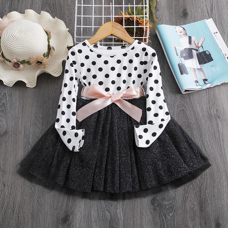 Polka Dot Long Sleeve Tulle Kids Princess Dresses for Girls