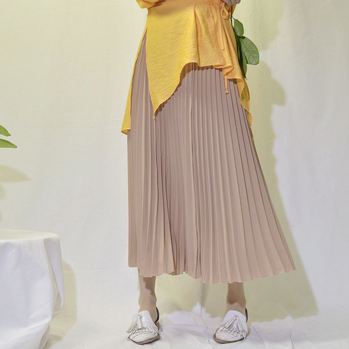 Womens Vintage Pleated Midi Long Skirt Female Korean Casual