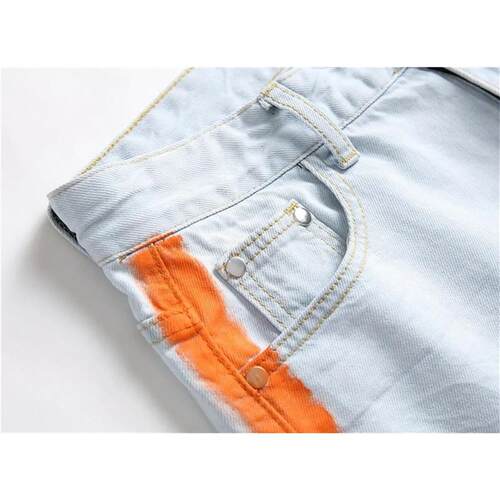 Fashion Straight Light Jeans Personality Brushed Ripped Patc