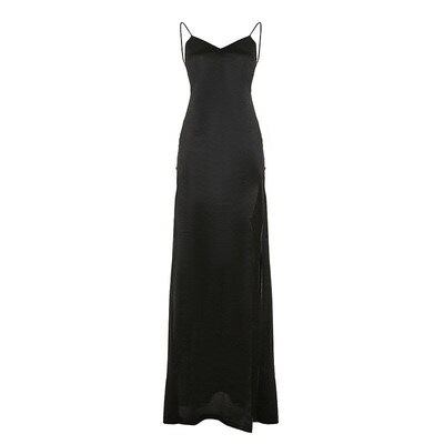 Sexy VNeck Backless Slit Dress Elegant Basic Slimming Gown f