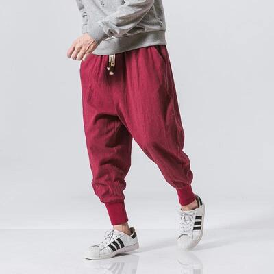 Harem Pants Men Solid Elastic Waist Streetwear Joggers哈伦裤