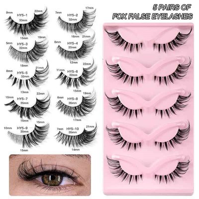 False Eyelashes Wispy Cat Eye 5 Pairs Natural Fluffy Volume