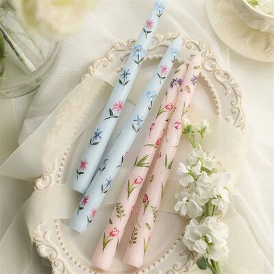 2pcs/Box 9.85in Taper Scented Candles Romantic Hand Painted