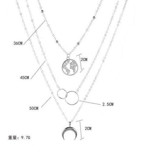 New Fashion Retro Moon World Map Circle Pendant Multilayer G