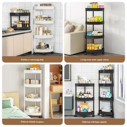 3/4/5 Tier Storage Shelf Rolling Cart Movable Bathroom Corne