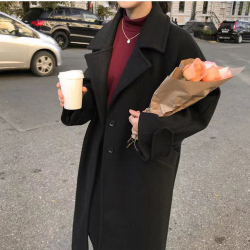 Woman Long Coat Fashion Korean Preppy Style Retro Versatile