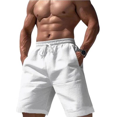 New Linen Cotton Shorts Solid Color Jogging Sweatpants