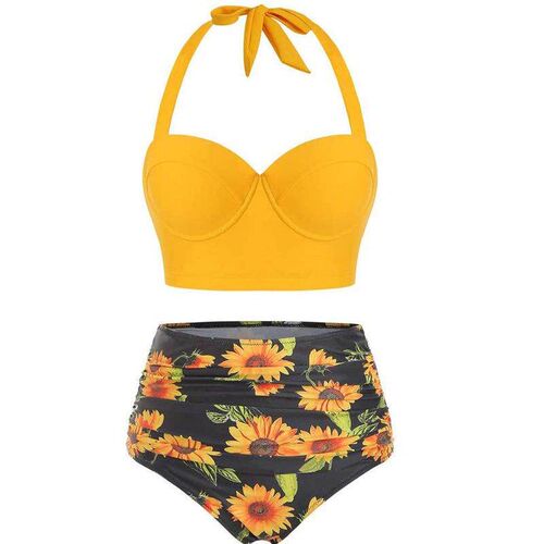 Split swimsuit, high waisted printed bikini, gradient