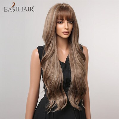Brown Mixed Blonde Synthetic Wigs with Bang Long Na