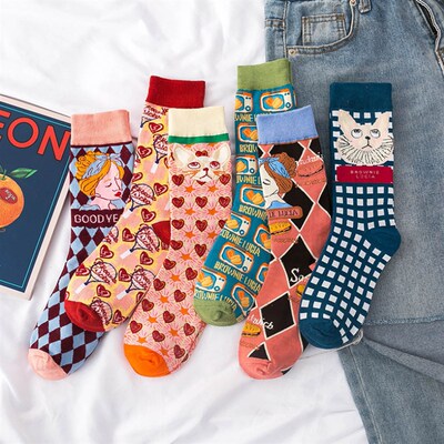 Occident Fashion Colorful Print Socks Women with Mushroom Sp