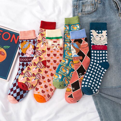 Occident Fashion Colorful Print Socks Women with Mushroom Sp