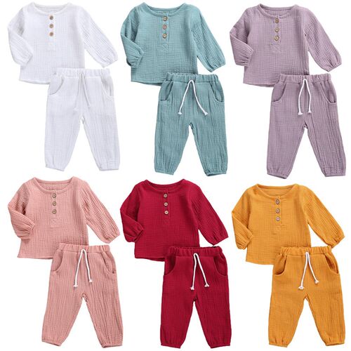 Blotona Baby Boy Girl Cotton Linen Long Sleeve Long Pants Ro