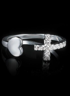 1PC Silver Color Alloy Rhinestone Cross Ring Geometric Heart