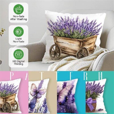 Purple Lavender Cushions Pillowcase Printed Polyester