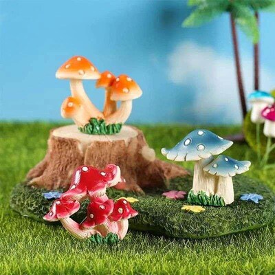 Cute Resin Mushroom Sculpture Fairy Garden Mini Ornaments Mu