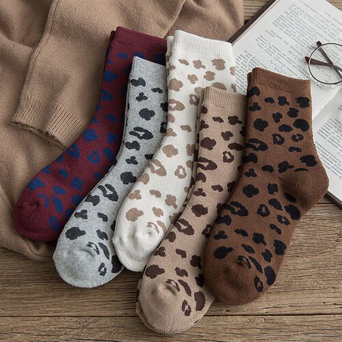 Spotted Leopard Print Women Socks Cotton Terry Tube Thickene