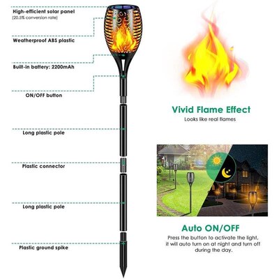 96LED Solar LED Flame Torch Light Outdoor pack Waterproof De