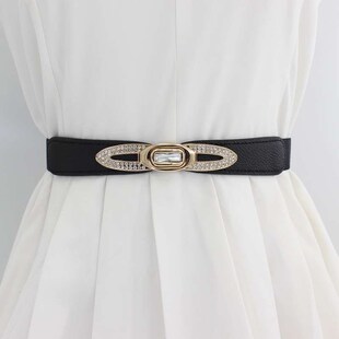 Thin Bel Womens Buckle Rhinestone Decorative Seal Bow Waist
