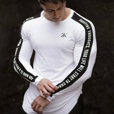 Men Bodybuilding Long Sleeve Shirt Male Casual Fashion Skinn