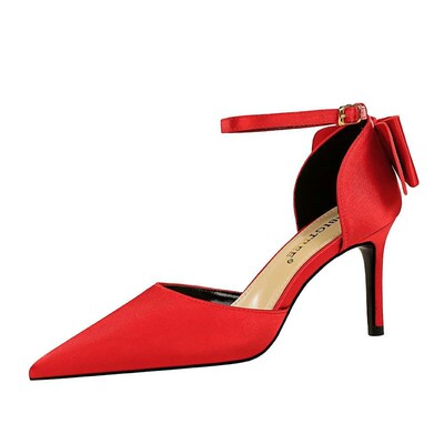 5196-A1 High Heels Satin Hollow Shallow Pointed Toe Womens
