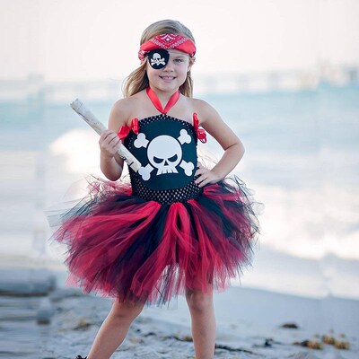 Skull Pirate Girls Halloween Costume Tutu Dress Kids Girls T