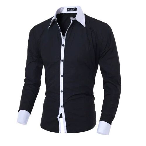 Mens Stripes Shirts Long Sleeved Slim White Social Shirts