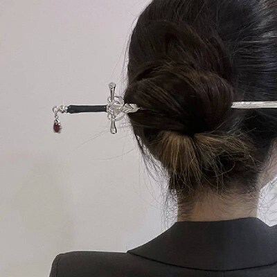 Chinese Sword Ruby Pendant Hairpins Vintage Punk Hair  Women
