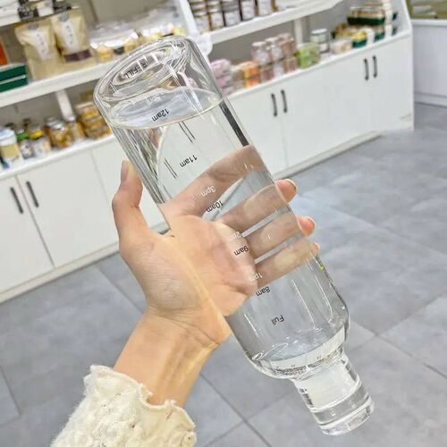 750ml Large Capacity Glass Water Bottle With Time Marker Cov