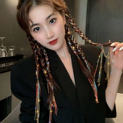 3pcs Punk Color Flash Diamond Chain Hairpin Braided Hair Cha