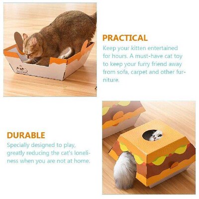 Hamburger Cat Nest House Kitten Bed Scratch Mat Scratching