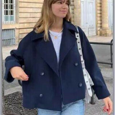 Womens Loose Version Double-breasted Temperament mmuter Woo