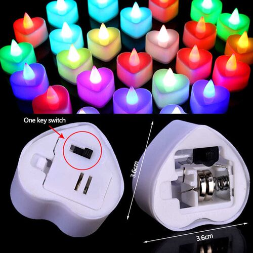 6Pcs Flameless Electronic Heart Shape LED Candle Tea Lamp Fo