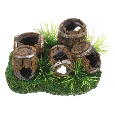 Fish Tank Barrel Ornaments Aquarium Decorative Cave Plants