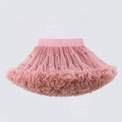 1-8T Lace Skirt Girls Fluffy Chiffon Pettiskirt Solid Colors