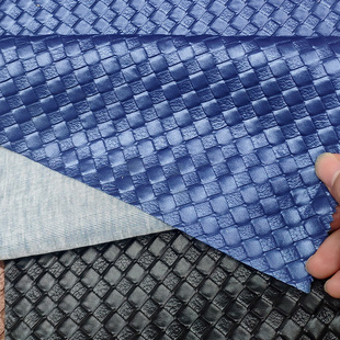 pvc人造皮革面料pu仿皮硬包布料合成革沙发皮料黑色diy格子编织纹