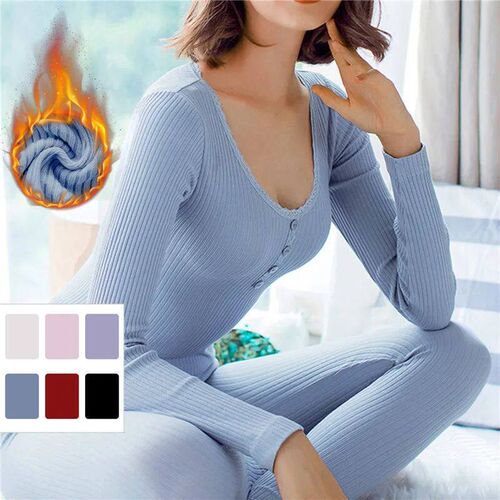 Winter Thermal Underwear Women Long Sleeve Bottoming Top Sea