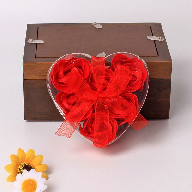 6 Heart-shaped Soap Flowers Pvc Box Valentines Day Small Gi图片