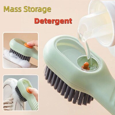 Automatic pressing liquid long handle shoe brush with soft b