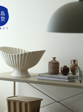 丹麦ferm LIVING Fountin喷泉陶瓷花瓶高脚碗白色摆件家居艺术感