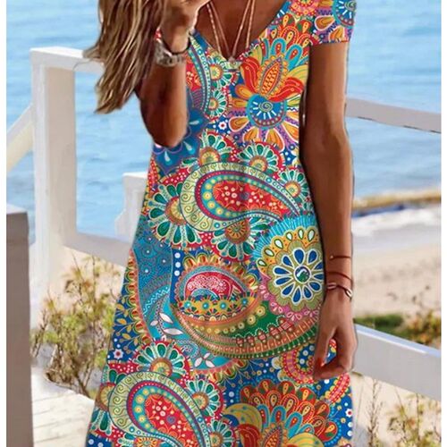 Womens Casual Dress Ethnic Dress Mini Dress Short Sleeve