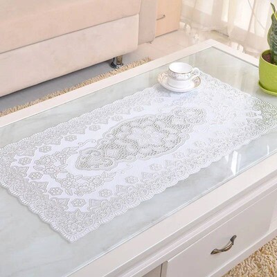 Coffee table pad European lace tablecloth gilded PVC ellipti
