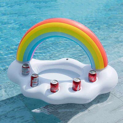 Rooxin Inflatable Drink Holder Rainbow Pool Float Swimming