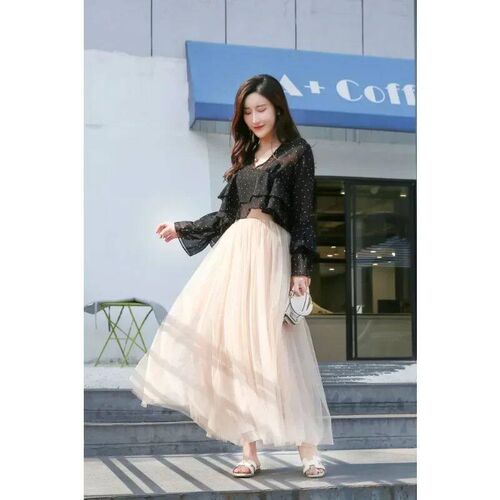 Spring/Summer Mesh Skirt Mid Length Half Length Skirt High W