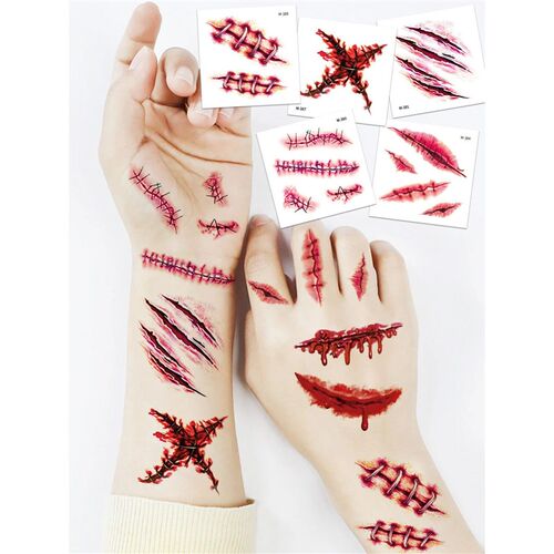 20 Sheet 3D Realitic Scar Tattoo - Waterproof Fake Bloody Wo