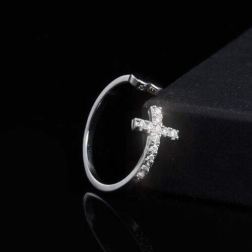 1PC Silver Color Alloy Rhinestone Cross Ring Geometric Heart