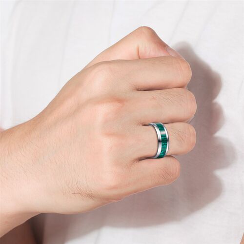Tungsten Carbide Ring Inlaid Artificial Stone Dark Green Str