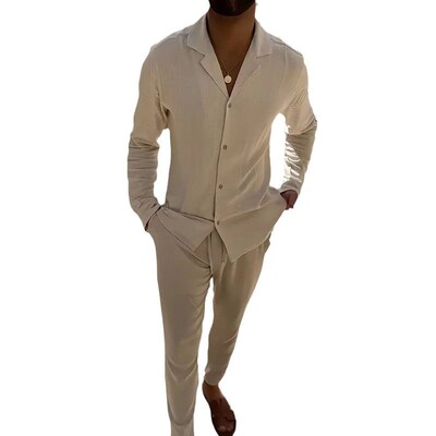 Mens Casual Suit Fashion Long-sleeved Trousers Two-piece Ca