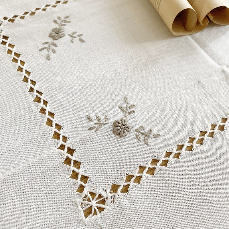 法式乡村白色餐巾茶几布手工抽丝镂空立体灰线绣竹节麻桌布盖巾,居家布艺,桌布,淘宝优惠券,粉丝福利购,淘宝优惠卷